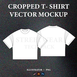 May include: A white cropped t-shirt mockup with short sleeves. The front and back views of the shirt are shown. The text "STREETWEAR TECHPACK" is printed on the shirt.