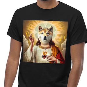 Shiba Inu Jesus T-Shirt – Divine Dog Design with Halo – Unique Blessing Graphic Tee for Shiba Lovers – Heavenly Doge Gift Idea