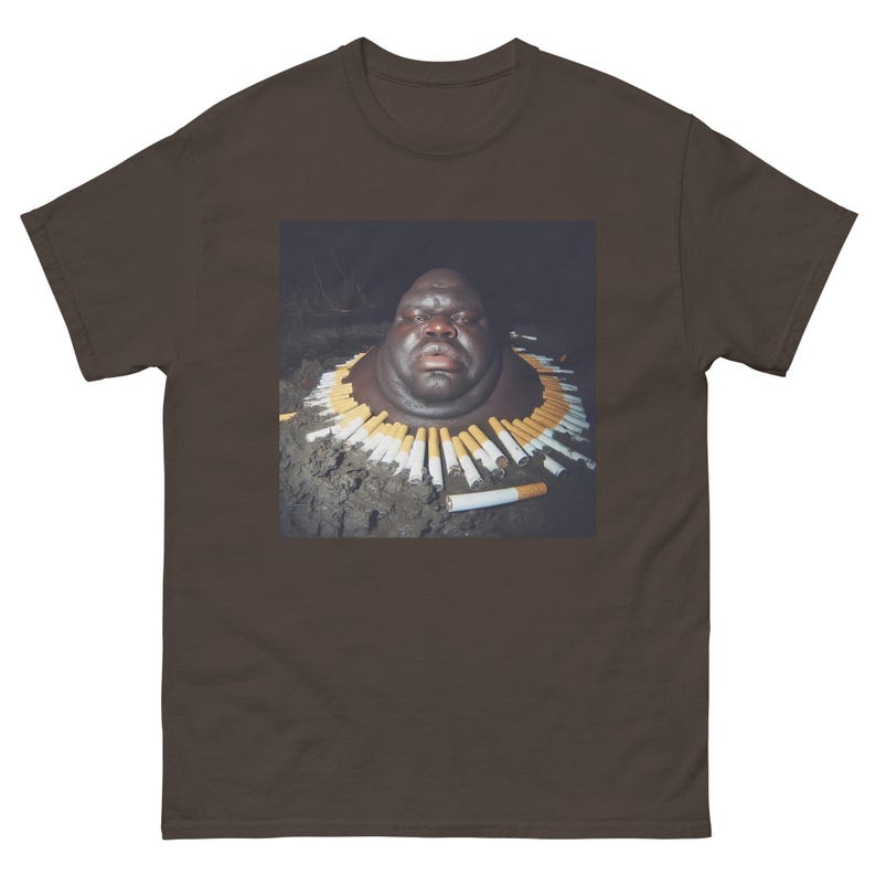 Gumbo Slice Funny Meme T-Shirt | Black Guy in Swamp Surrounded by Cigarettes | Viral Humor Tee | Unique Meme Merch