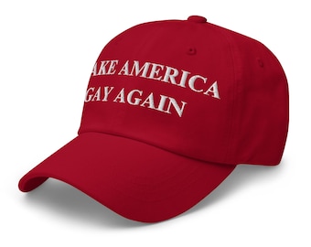 Make America Gay Wieder Dad Hut - Lustige Pride Baseballkappe - LGBTQ+ Bestickter Hut - Politisches Parodie Geschenk - Verstellbarer Riemenverschluss