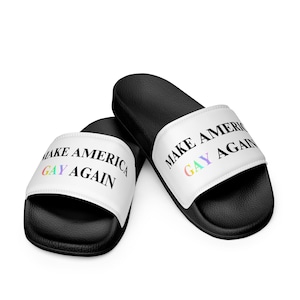 Men’s Slides – Make America Gay Again, Rainbow Print Sandals, Comfy LGBTQ+ Pride Footwear, Summer Essentials