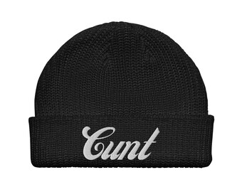 Cunt Fisherman Beanie – Embroidered Ribbed Knit Hat, Bold Statement Beanie, Edgy Streetwear, Soft Winter Skull Cap