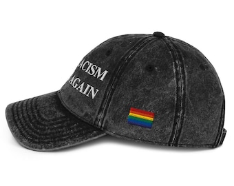 Make Racism Wrong Again Vintage Cap | Anti-Racism Hat | Pride Flag Dad Hat | Washed Cotton Twill Embroidered Hat