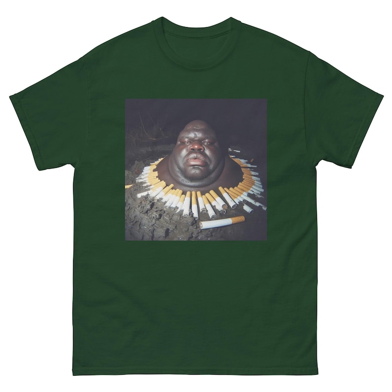 Gumbo Slice Funny Meme T-Shirt | Black Guy in Swamp Surrounded by Cigarettes | Viral Humor Tee | Unique Meme Merch