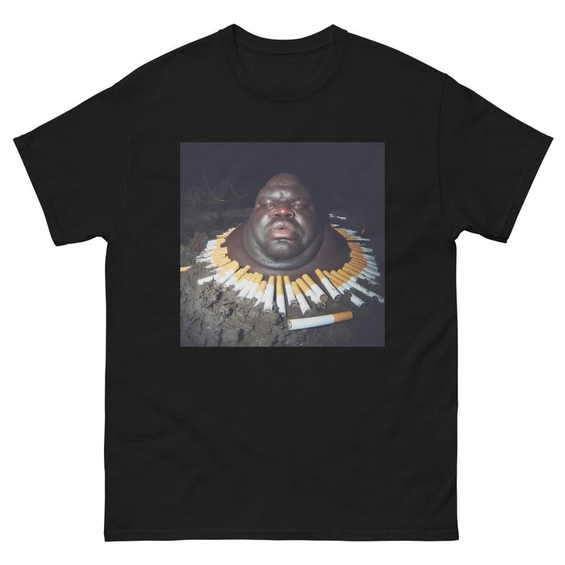 Gumbo Slice Funny Meme T-Shirt | Black Guy in Swamp Surrounded by Cigarettes | Viral Humor Tee | Unique Meme Merch