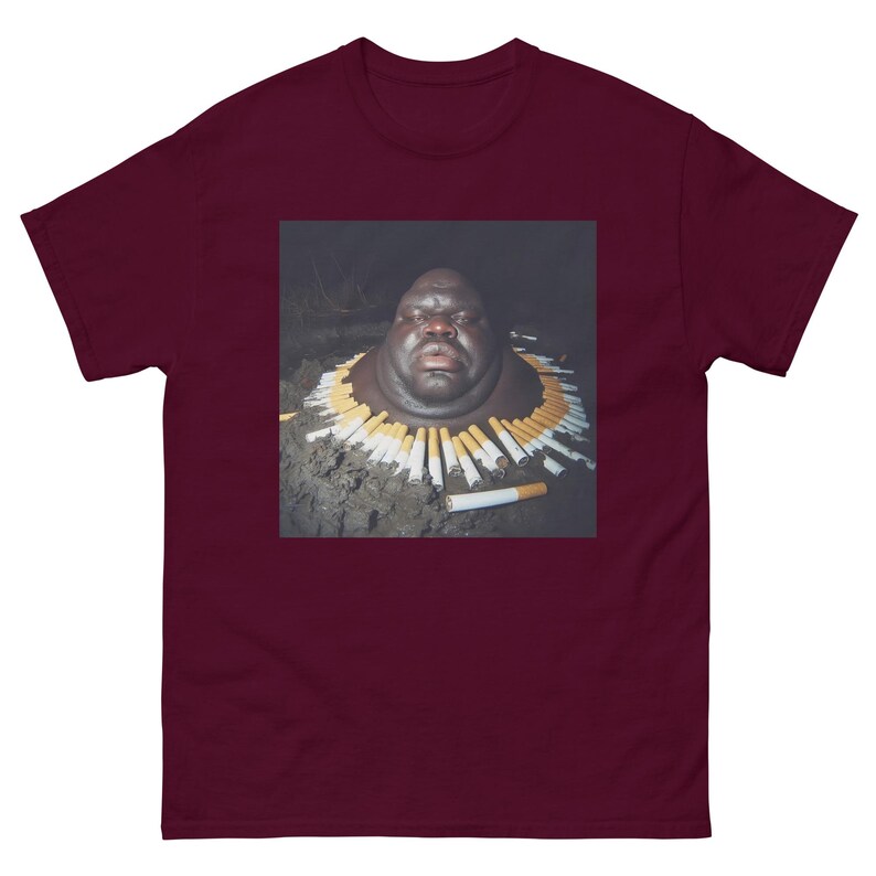 Gumbo Slice Funny Meme T-Shirt | Black Guy in Swamp Surrounded by Cigarettes | Viral Humor Tee | Unique Meme Merch