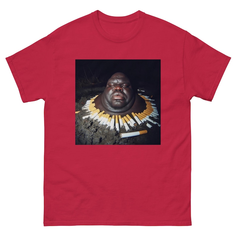 Gumbo Slice Funny Meme T-Shirt | Black Guy in Swamp Surrounded by Cigarettes | Viral Humor Tee | Unique Meme Merch