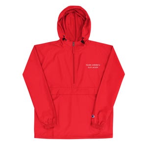 Make America Gay Again Embroidered Champion Jacket | LGBTQ+ Pride Windbreaker | Packable Rain Jacket | Political Statement Outerwear