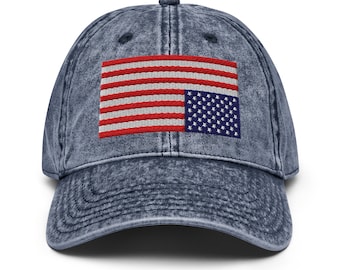 Auf den Kopf gestellte Flagge Vintage Dad Hut - Bestickte Statement Kappe, gewaschene Baumwolltwill-Mütze, mutiger Demonstrations-Hut, unstrukturierte politische Streetwear