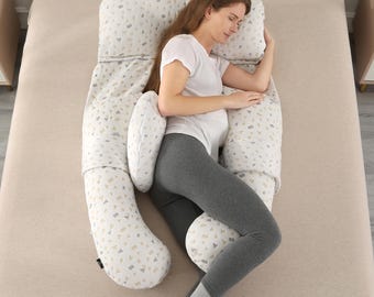 Almohada modular para el embarazo 7 en 1: soporte de maternidad en forma de U, almohada de lactancia, cuña refrescante.