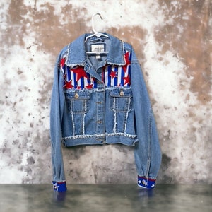 Patriotic Jean jacket. Red, White and Blue.