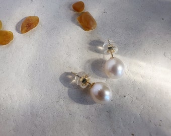 7mm Akoya gold pearl stud earrings, 18k solid gold, sea water pearls, high quality akoya gold pearls with