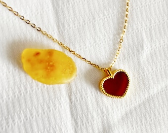 18k solid gold high quality heart necklace, love necklace, gourd necklace, agate, mother of pearl, chalcedony, gift for her