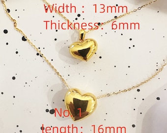 18k solid gold high quality heart-shaped necklace, love necklace, hollow pendant, double-sided shiny heart-shaped pendant, gift for her