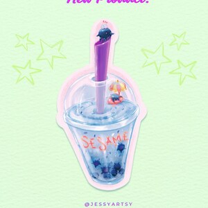 Adesivo a forma di creatura del bubble tea in vinile opaco o lucido color sesamo. Regalo perfetto per i tuoi cari, agenda portatile per amanti del boba, fatto in casa!