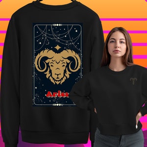 Imprimé sur le devant et dans le dos, sweat-shirt signe du zodiaque, Bélier, Taureau, Gémeaux, Cancer, Lion, Vierge, Balance, Scorpion, Sagittaire, Capricorne, Verseau, Poissons