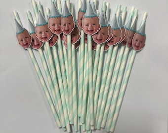 Personalised Photo Straws  | Custom Face Party Hat Decorations, Birthday Decor