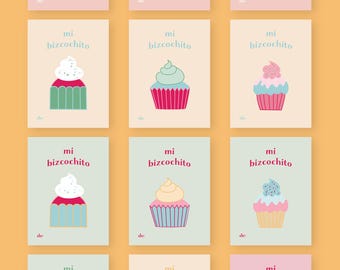 Mi Bizcochito Valentine Card | Instant Download | Printable Spanish San Valentin Card | Cupcake Valentine Set of 4