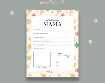 Mother's Day Print | Toddler & Family Activity | "All About My Mama" Fill-in-the-Blank + Portrait Page | Instant Download