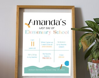 Last Day of Elementary School Sign, Milestone 12x16 Template, Minimalist Last Day of School Printable Sign