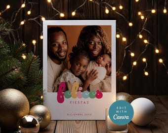 Felices Fiestas Spanish Photo Holiday Card | Editable Christmas Photo Collage | Instant Download | Printable | E-card Included