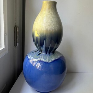 Studio Pottery Flambe Glaze Vase, Blue/Tan