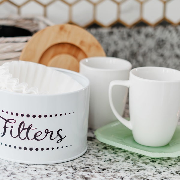 Coffee Filter Holder Storage - Metal & Bamboo Coffee Filter Container w/Lid - Stylish Farmhouse Coffee Bar Decor -Coffee Station Accessories