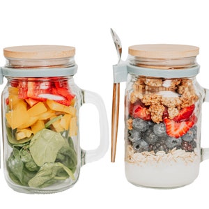 Overnight Oats Containers with Lids and Spoon, 10 oz Glass Oatmeal Container Jars, Glass Mason Jars with Airtight Lids for Cereal Yogurt