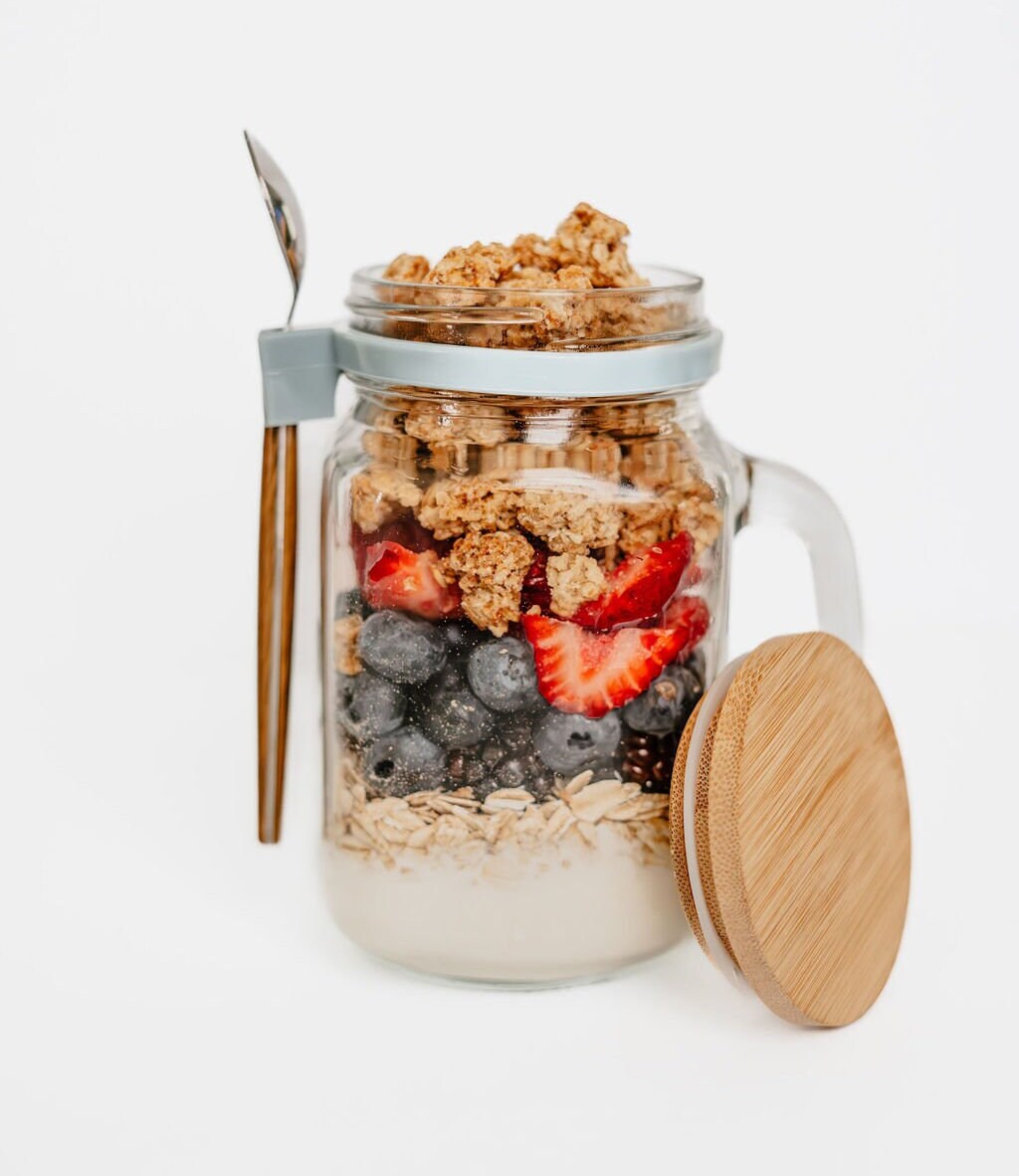 B&B Farmhouse Overnight Oats Containers with Lids Glass - 16 oz Mason Jars for Overnight Oats - Ideal Chia Seed Pudding Jars - Glass Jars with Lids