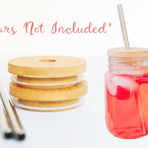 Mason Jar Lids with Straw Hole & Straws - 2 Pack Bamboo Regular Mouth Mason Jar Lids Perfect for Iced Coffee