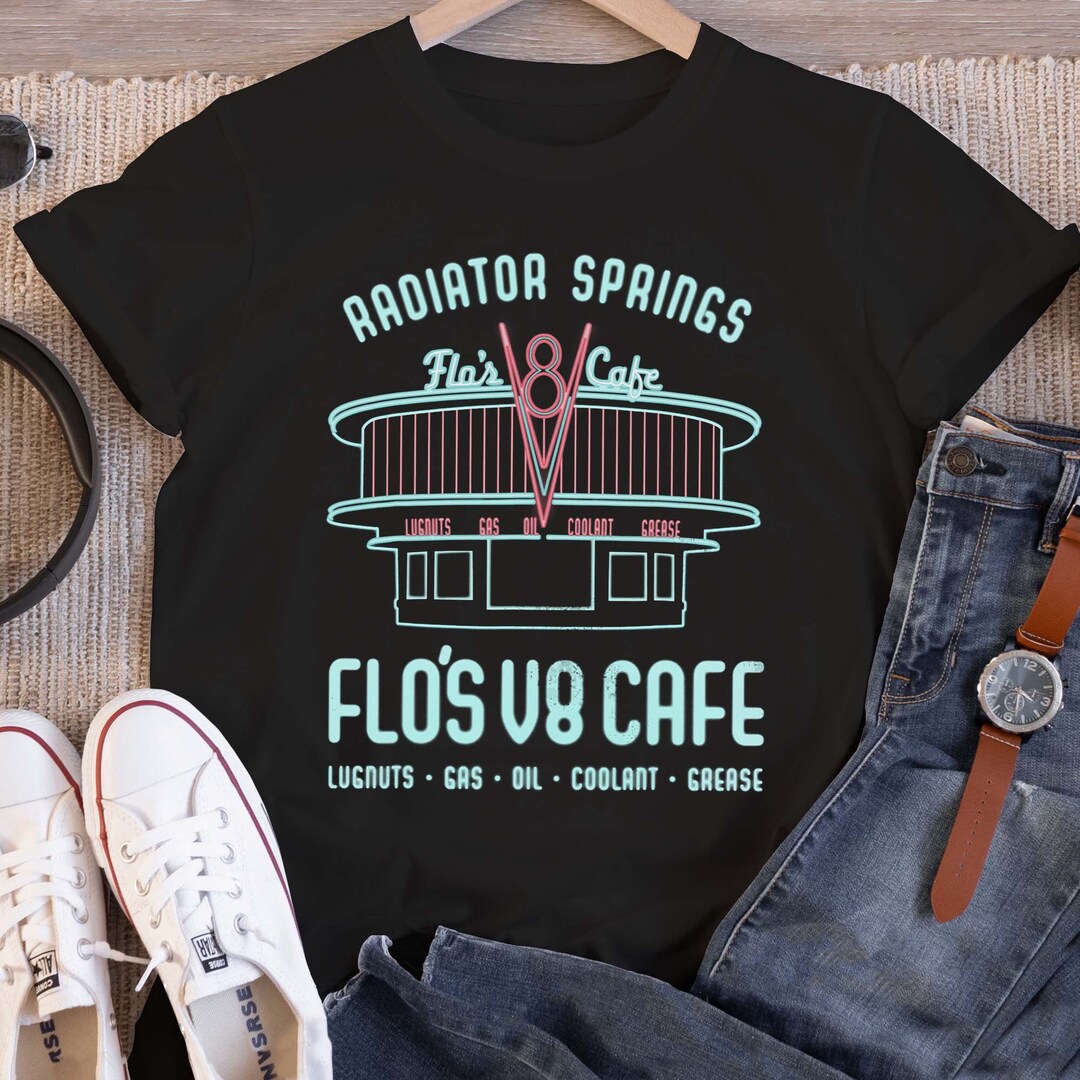 Disney Flo's V8 Cafe Cars Tshirt, Funny Radiator Springs Gas Station WDW Disney Magic Kingdom