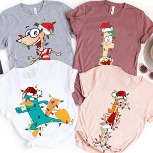 Disney Phineas and Ferb Christmas Shirt, Funny Perry Candace Character Christmas Party 2024 Shirt, Disneyland Vacation Family Matching Gift