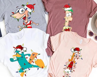 Disney Phineas and Ferb Christmas Shirt, Funny Perry Candace Character Christmas Party 2024 Shirt, Disneyland Vacation Family Matching Gift