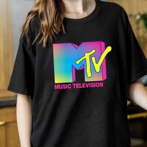 MTV Logo Fluorescent Colors Retro Design T-Shirt, MTV Shirt, MTV Music Tee, Disney Vacation Shirt, Disneyland Family Matching Shirt
