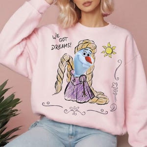 Disney Frozen Olaf Rapunzel Costume Sketch We Got Dreams Shirt, Comfort Color, Disneyland Family Matching Shirt, Epcot Theme Park Gift Shirt