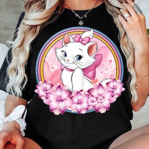 Disney Aristocats Marie Kitten Floral Shirt, Cute Disney Cat Lover Shirt, Comfort Color, Disney Matching Shirt, Epcot Theme Park Gift Shirt
