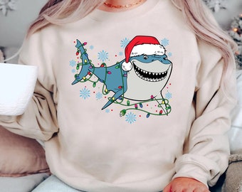 Disney Finding Nemo Bruce Shark Christmas T-Shirt, Funny Shark Santa Hat WDW Disney Magic Kingdom Trip, Disneyland Family Shirt