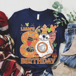 Personalized Custom Name & Age Star Wars BB-8 Rolling Into My Birthday Party Shirt, Comfort Color, Shirt For Kid, Family Matching Tee
