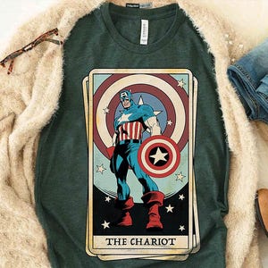 Camiseta vintage con la carta del tarot del Capitán América de Marvel, camiseta de Marvel, color cómodo, camiseta de Magic Kingdom, camiseta de regalo del parque temático Epcot