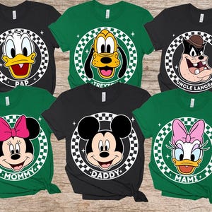 Camiseta básica familiar personalizada con nombre personalizado de Disney Mickey y sus amigos, cabeza grande, camisa a juego de Disney con colores cómodos, camisa de regalo del parque temático Epcot