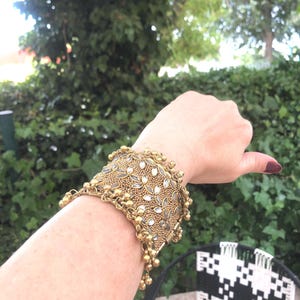 Gold crystal bracelet, Indian ethnic style, Boho chic style, for festivals, guest bracelet, wedding bracelet.