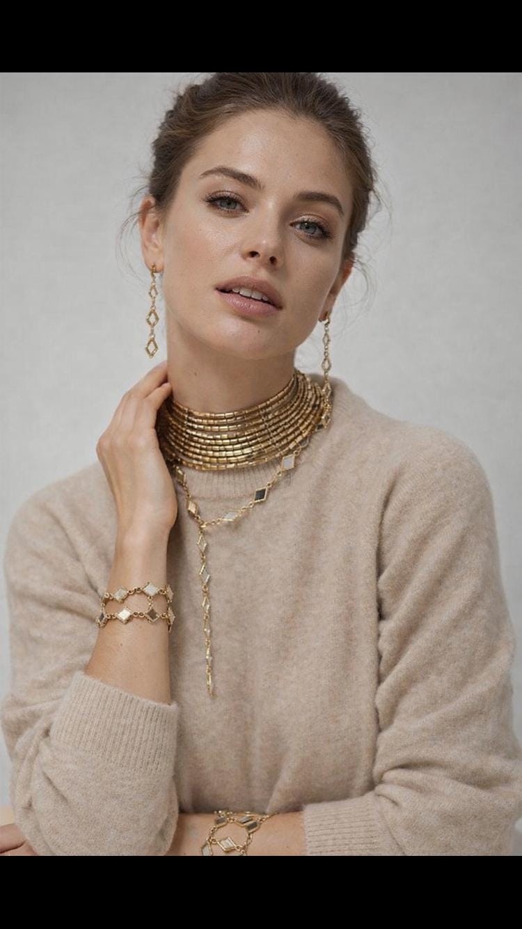 Fashband Collana A Strati Con Perle E Catena Spessa Dorata, Gioiello Donna Punk Chic - 4