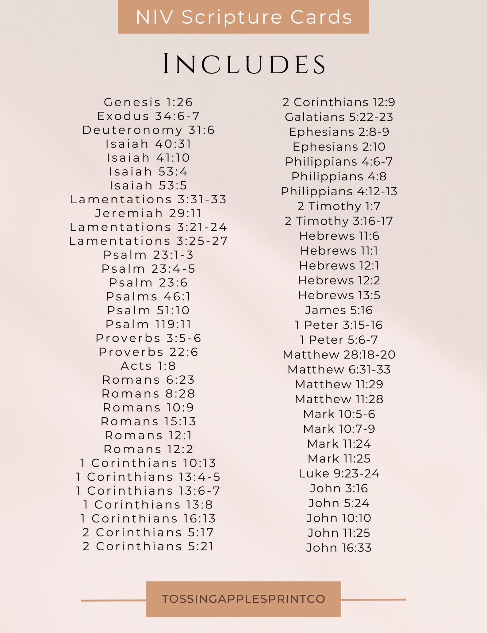 64 Bible Verse Cards, NIV Printable Scripture Cards, Bible Memory Verse Cards, Printable Bible ...