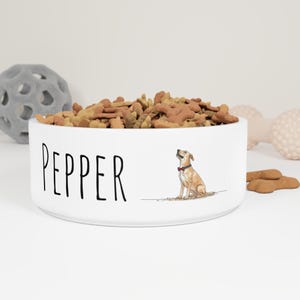 Personalized Dog Bowl, Custom Ceramic Food Bowl with Name & Pet Line Art, Unique Dog Gift, Dog Food Water Dish, Dog Lover Gift, Pet Dish