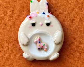 Frosted Cookie Bunny Worry Stone | Handmade Polymer Clay Collectible | Anxiety Stone | Moodie Stone