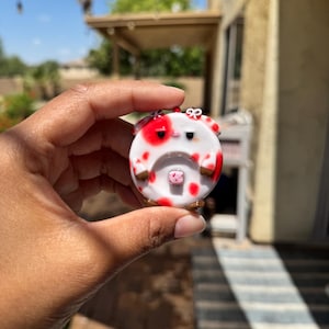 Cherry Cow Worry Stone | Polymer Clay Collectible | Handmade Cherry Accessory | Anxiety Stone | Moodie Stone | Desk Buddy | Pocket Friend