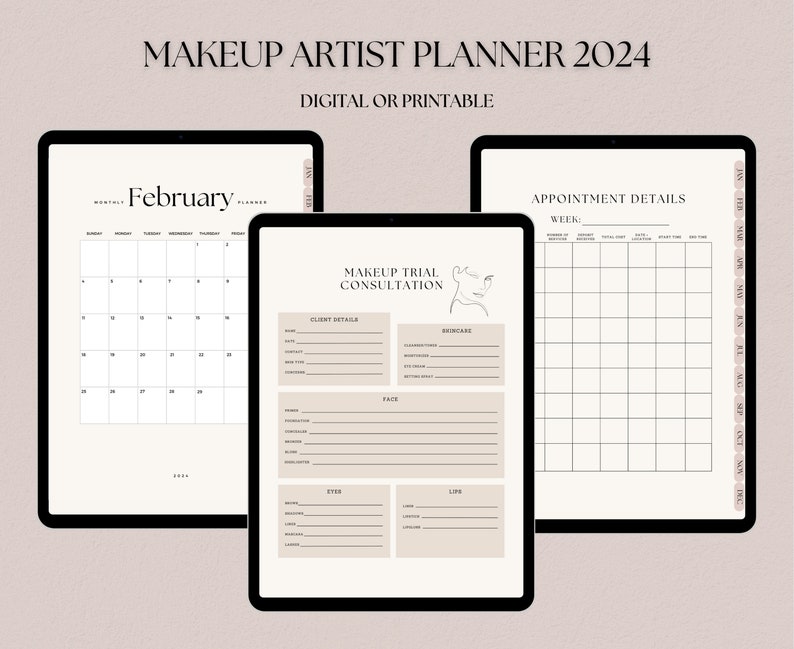 Makeup Artist Planner, MUA Agenda, Makeup Schedule, Beauty Business