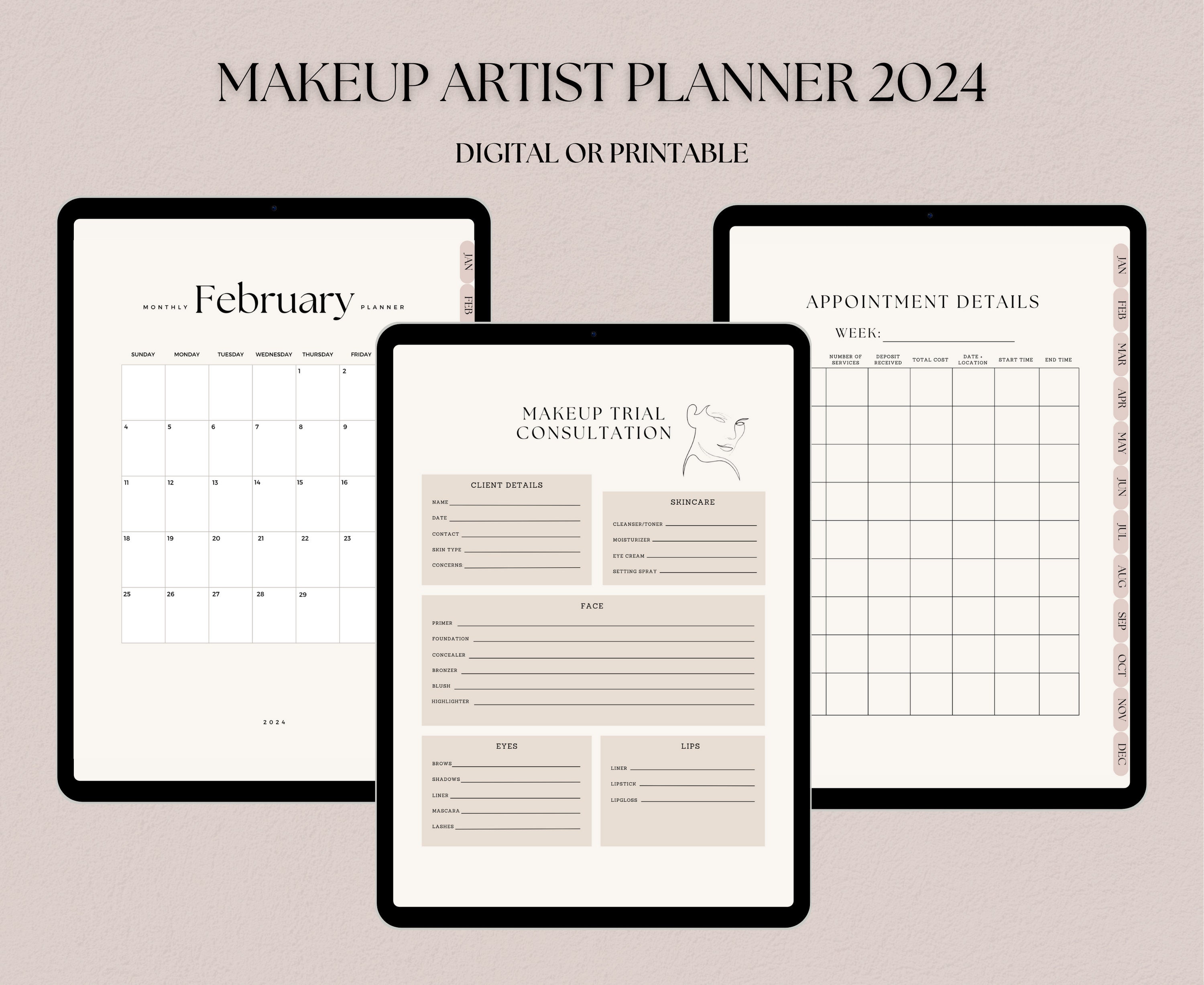 Makeup Artist Planner, MUA Agenda, Makeup Schedule, Beauty Business ...