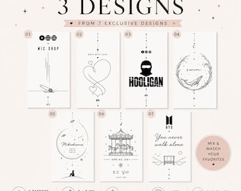 BTS Inspired Temporary Tattoos | Choose Any 3 Designs | Concert Fan Gift