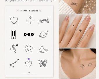 BTS Inspired Mini Temporary Tattoos | Fine Line K-pop Fan Art Sheet| | K-pop Gift